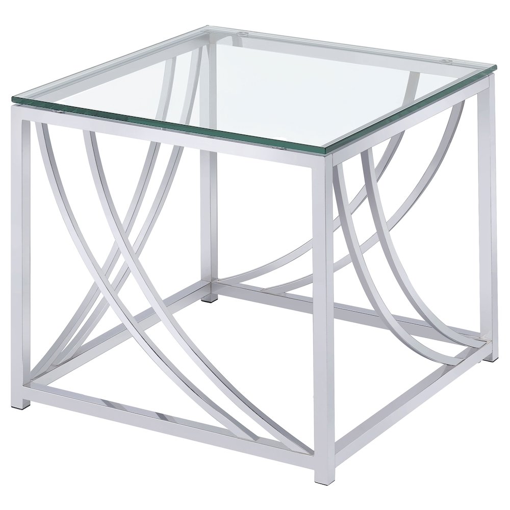 Lille Square Glass Top Side End Table Chrome. Picture 1