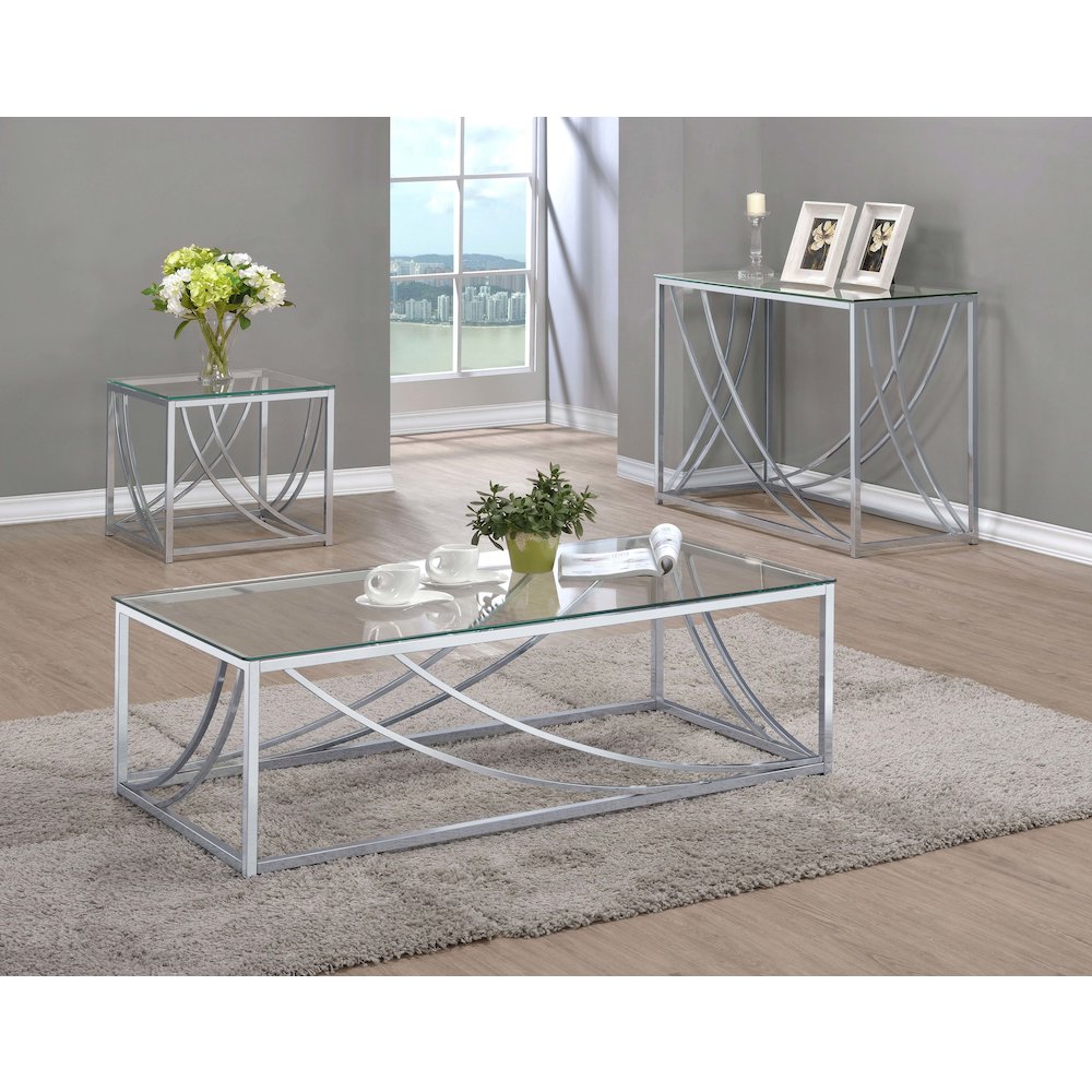 Lille Square Glass Top Side End Table Chrome. Picture 6