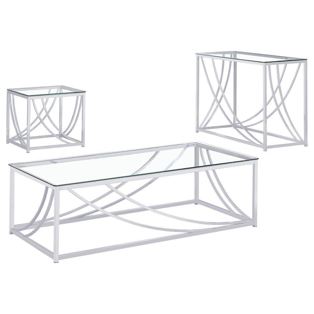 Lille 3-piece Glass Top Coffee End Sofa Table Set Chrome. Picture 1