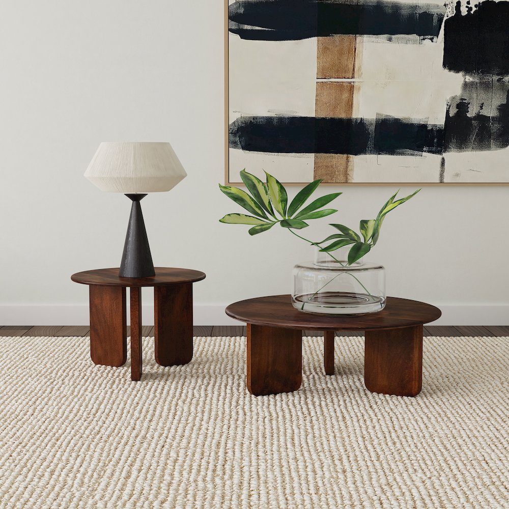 Dale Round Solid Mango Wood Side End Table Brown. Picture 6