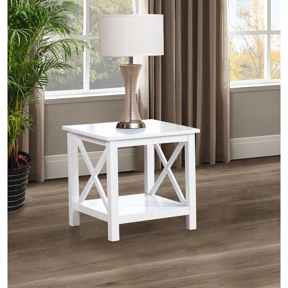 Skyview Square Pine Wood Side End Table with Shelf White. Picture 2