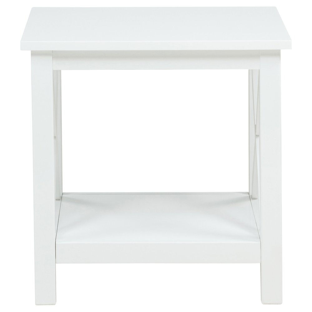 Skyview Square Pine Wood Side End Table with Shelf White. Picture 3