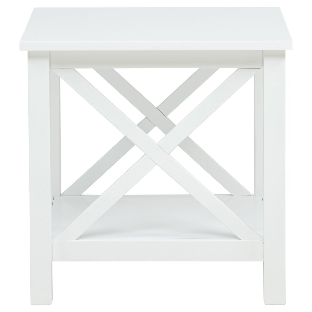 Skyview Square Pine Wood Side End Table with Shelf White. Picture 4