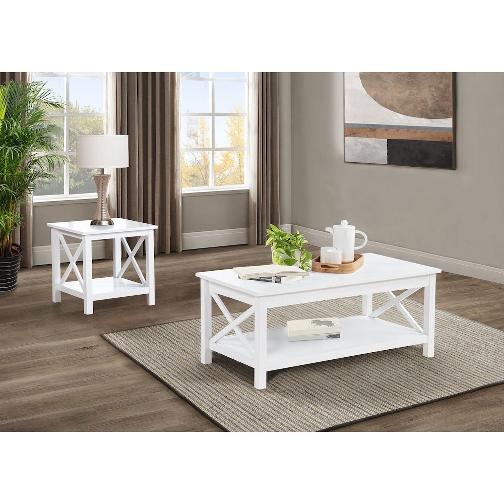 Skyview Square Pine Wood Side End Table with Shelf White. Picture 7