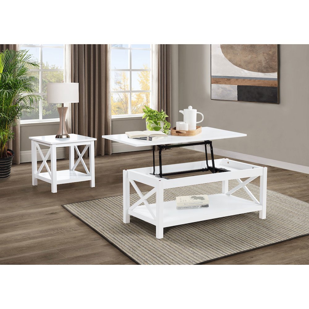 Skyview Square Pine Wood Side End Table with Shelf White. Picture 8