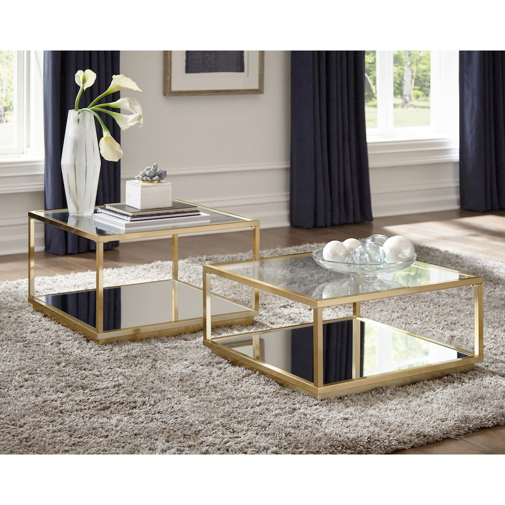 Renee 2-piece Square Coffee Table Set Rose Brass. Picture 5