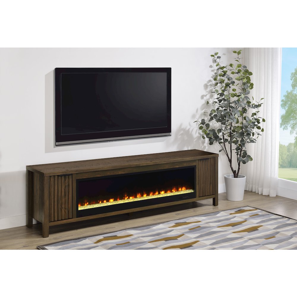 Carey 79-inch TV Stand Fireplace Media Console Dark Pine. Picture 2