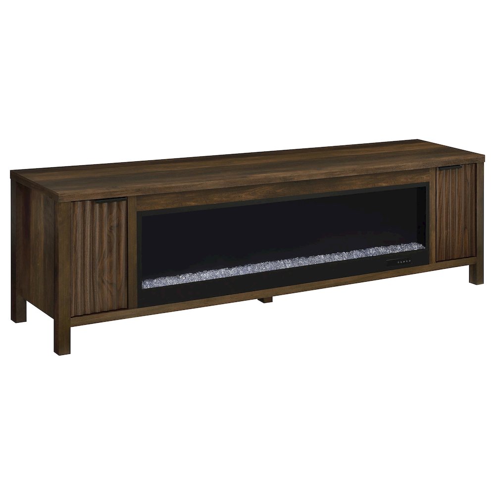Carey 79-inch TV Stand Fireplace Media Console Dark Pine. Picture 1