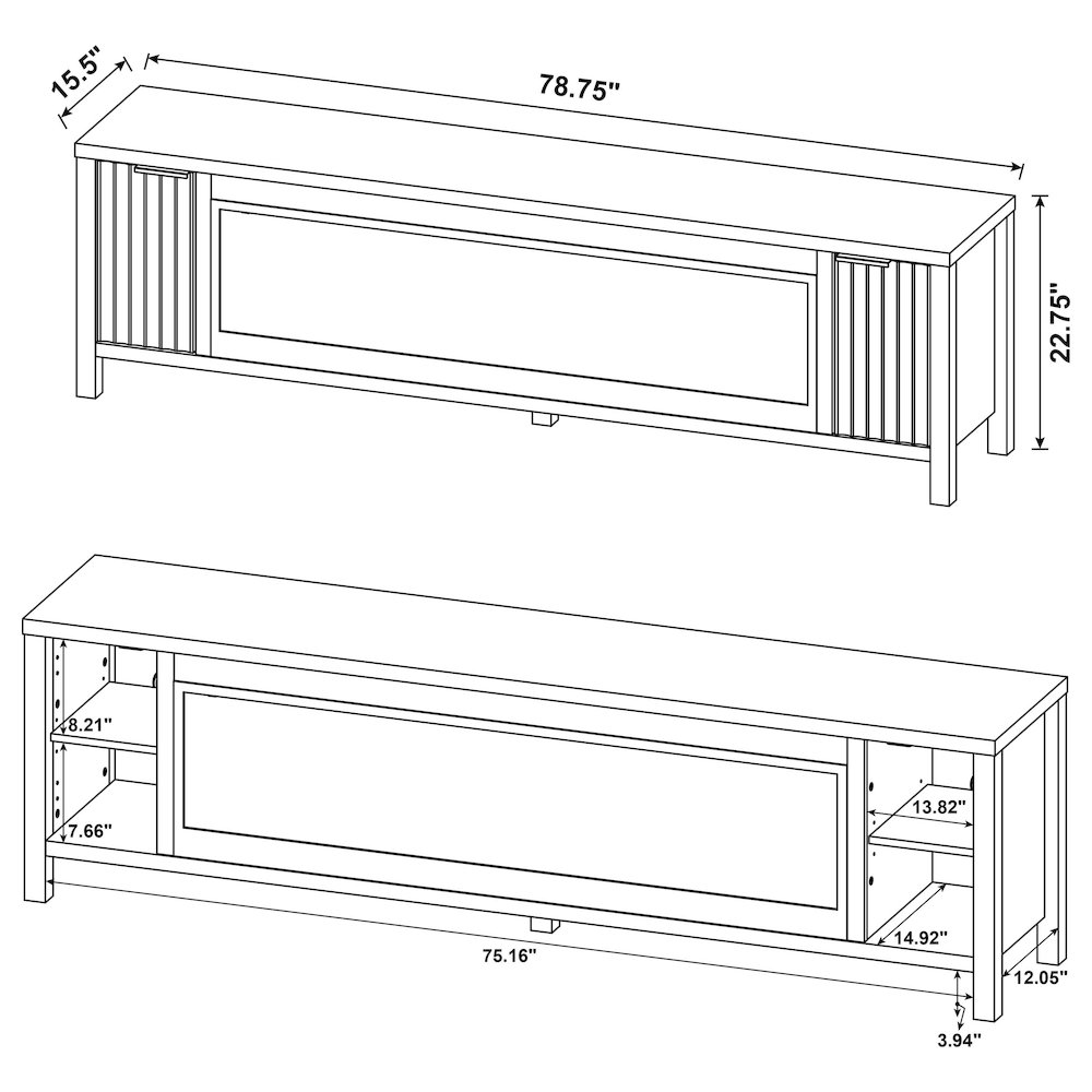 Carey 79-inch TV Stand Fireplace Media Console Dark Pine. Picture 15