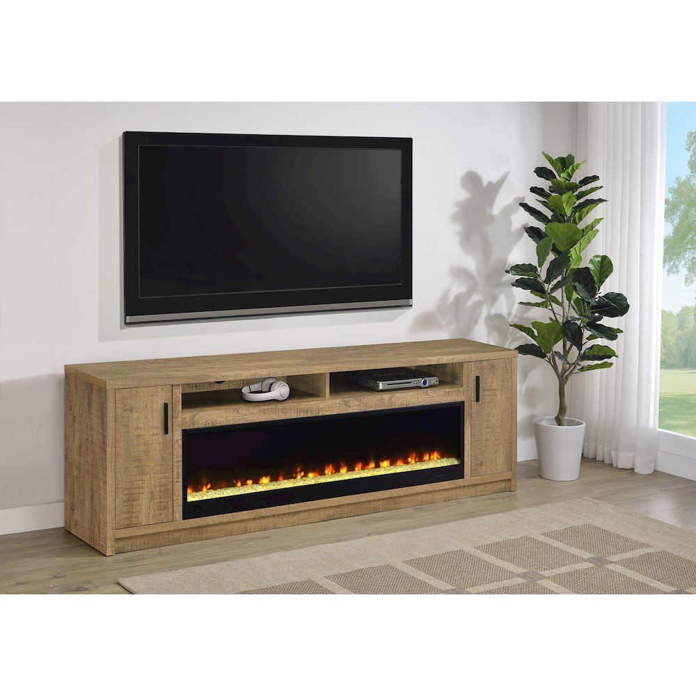 Eddy 79-inch 2-door TV Stand Fireplace Media Console Mango. Picture 2