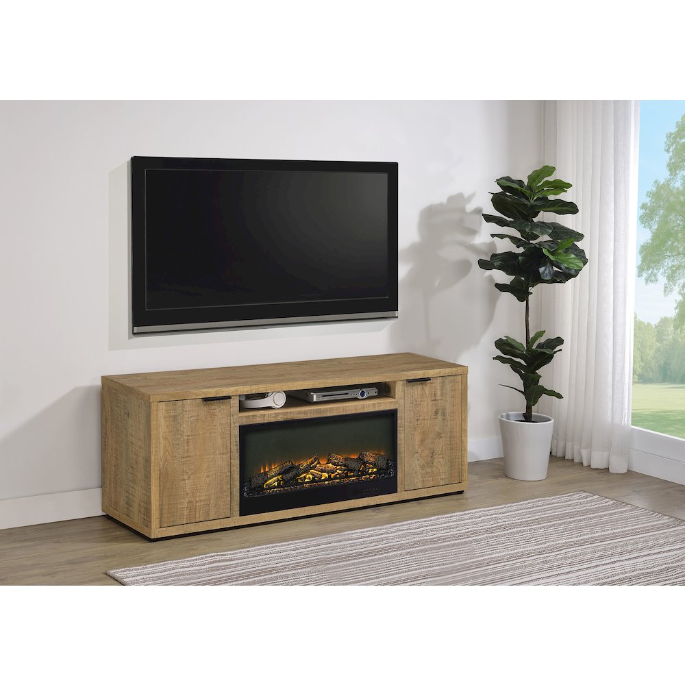 Fuller 60-inch 2-door TV Stand Fireplace Media Console Mango. Picture 2