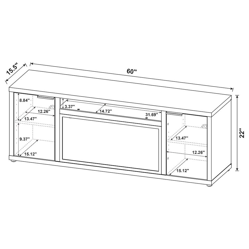 Fuller 60-inch 2-door TV Stand Fireplace Media Console Mango. Picture 15