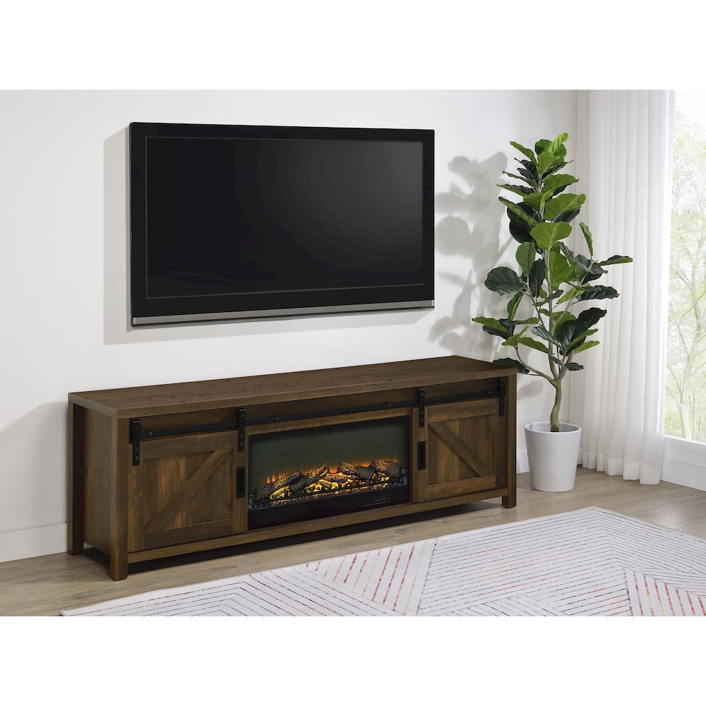 Enfield 71-inch TV Stand Fireplace Media Console Dark Pine. Picture 2