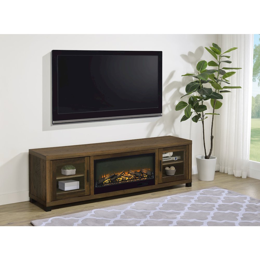 Havering 71-inch TV Stand Fireplace Media Console Dark Pine. Picture 2