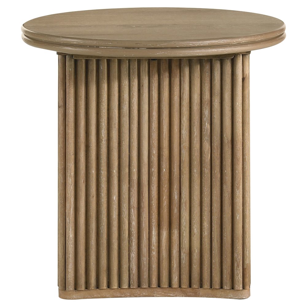 Adina Round Wood Side End Table Distressed Light Brown. Picture 3