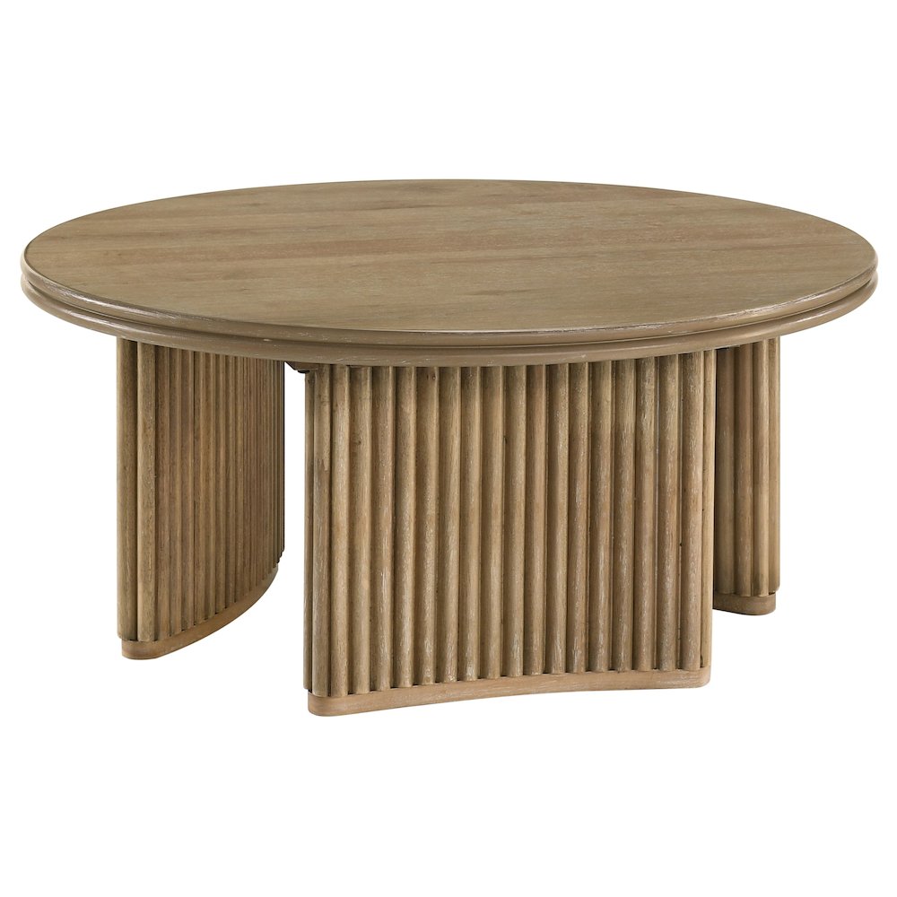 Adina 36-inch Round Wood Coffee Table Distressed Light Brown. Picture 1