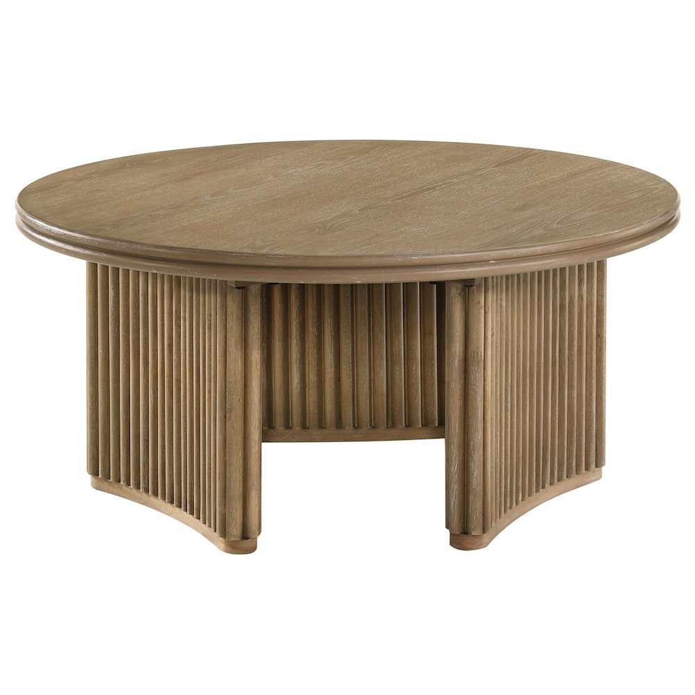 Adina 36-inch Round Wood Coffee Table Distressed Light Brown. Picture 2