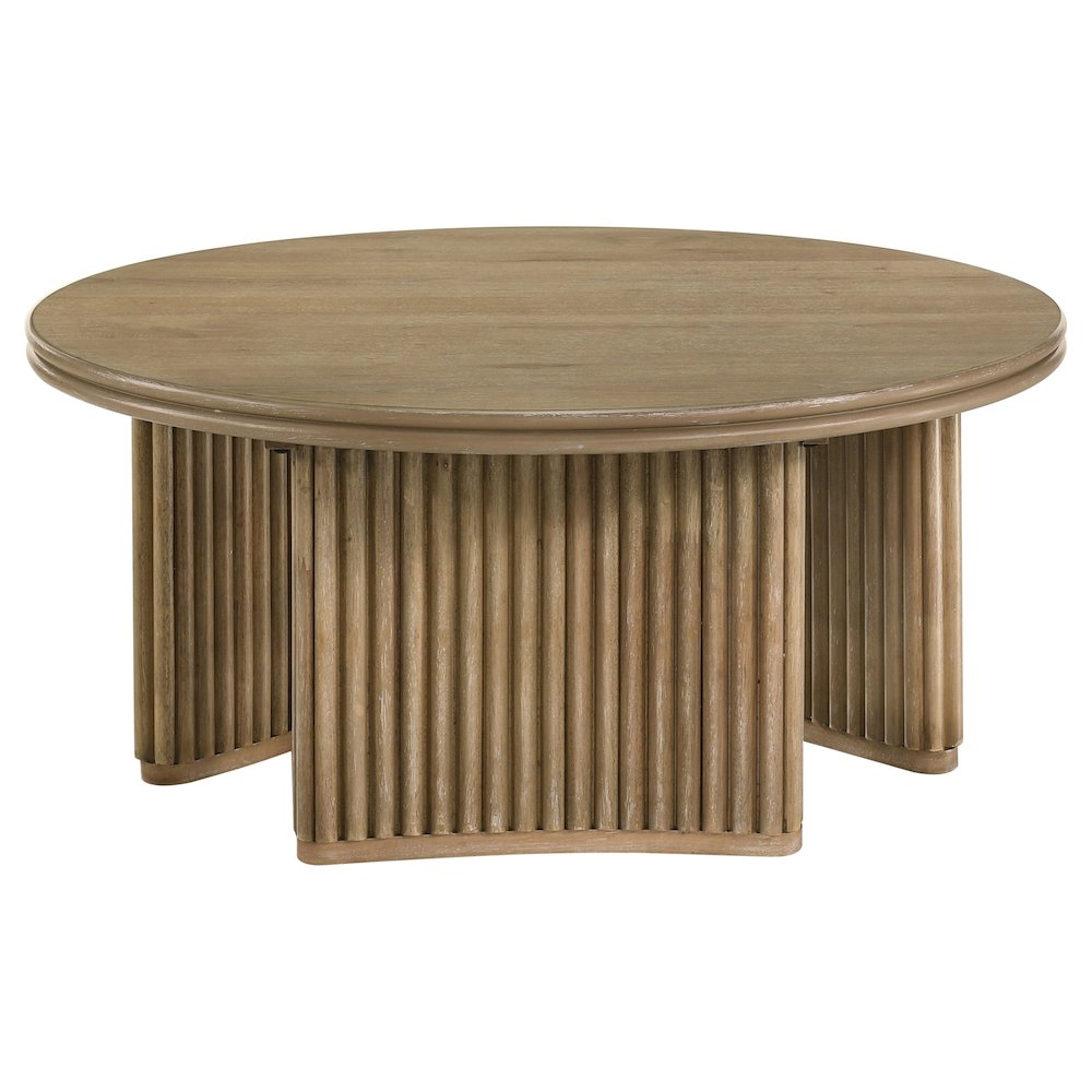 Adina 36-inch Round Wood Coffee Table Distressed Light Brown. Picture 3