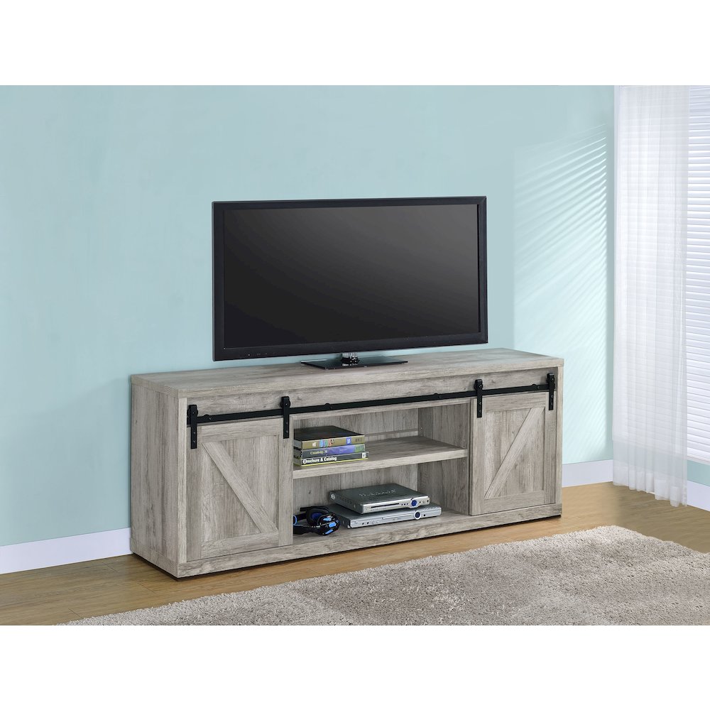 Brockton 2-door Engineered Wood 71" TV Stand Grey Driftwood. Picture 4
