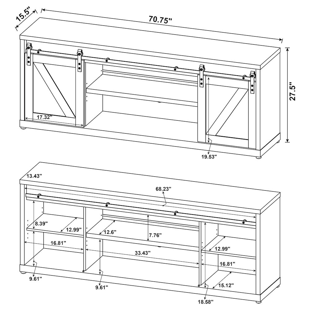 Brockton 2-door Engineered Wood 71" TV Stand Grey Driftwood. Picture 6