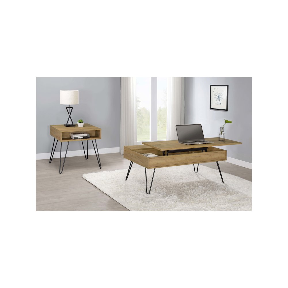 Fanning Engineered Wood Side End Table Golden Oak. Picture 5