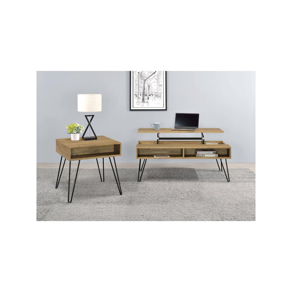 Fanning Engineered Wood Side End Table Golden Oak. Picture 6