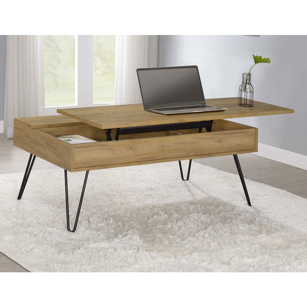 Fanning Engineered Wood Lift Top Coffee Table Golden Oak. Picture 3