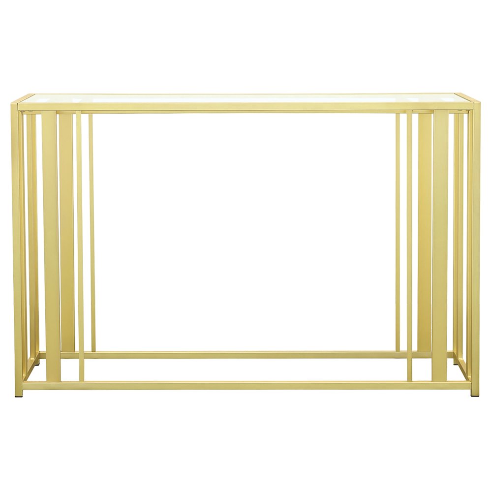 Adri Glass Top Entryway Sofa Console Table Matte Brass. Picture 3