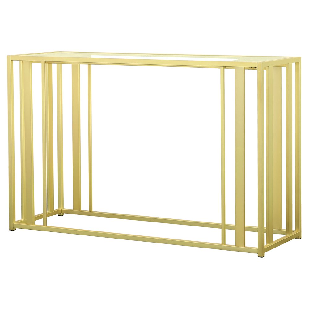 Adri Glass Top Entryway Sofa Console Table Matte Brass. Picture 4