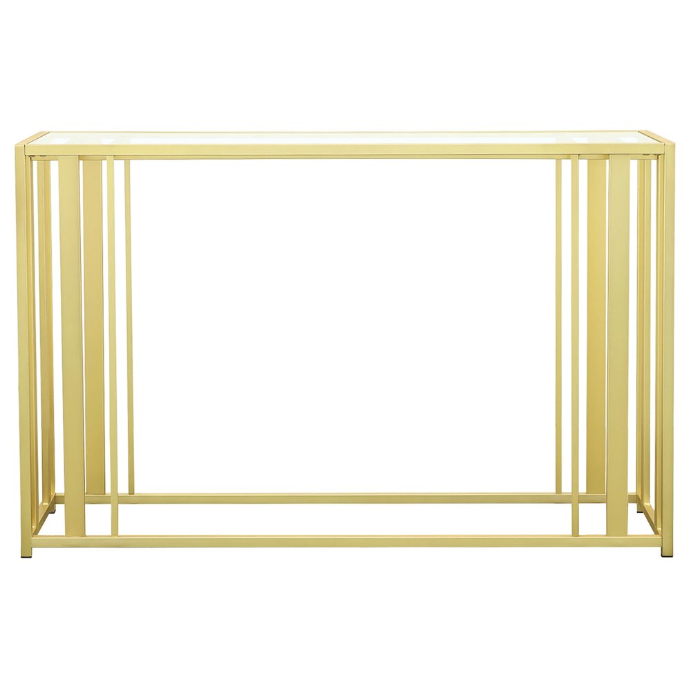 Adri Glass Top Entryway Sofa Console Table Matte Brass. Picture 6
