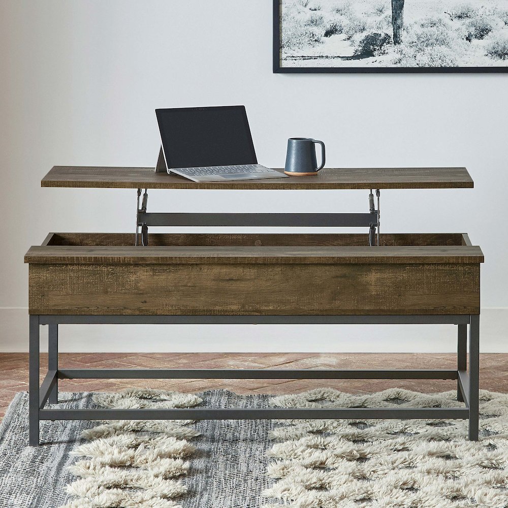 Byers Engineered Wood Lift Top Coffee Table Brown Oak. Picture 3