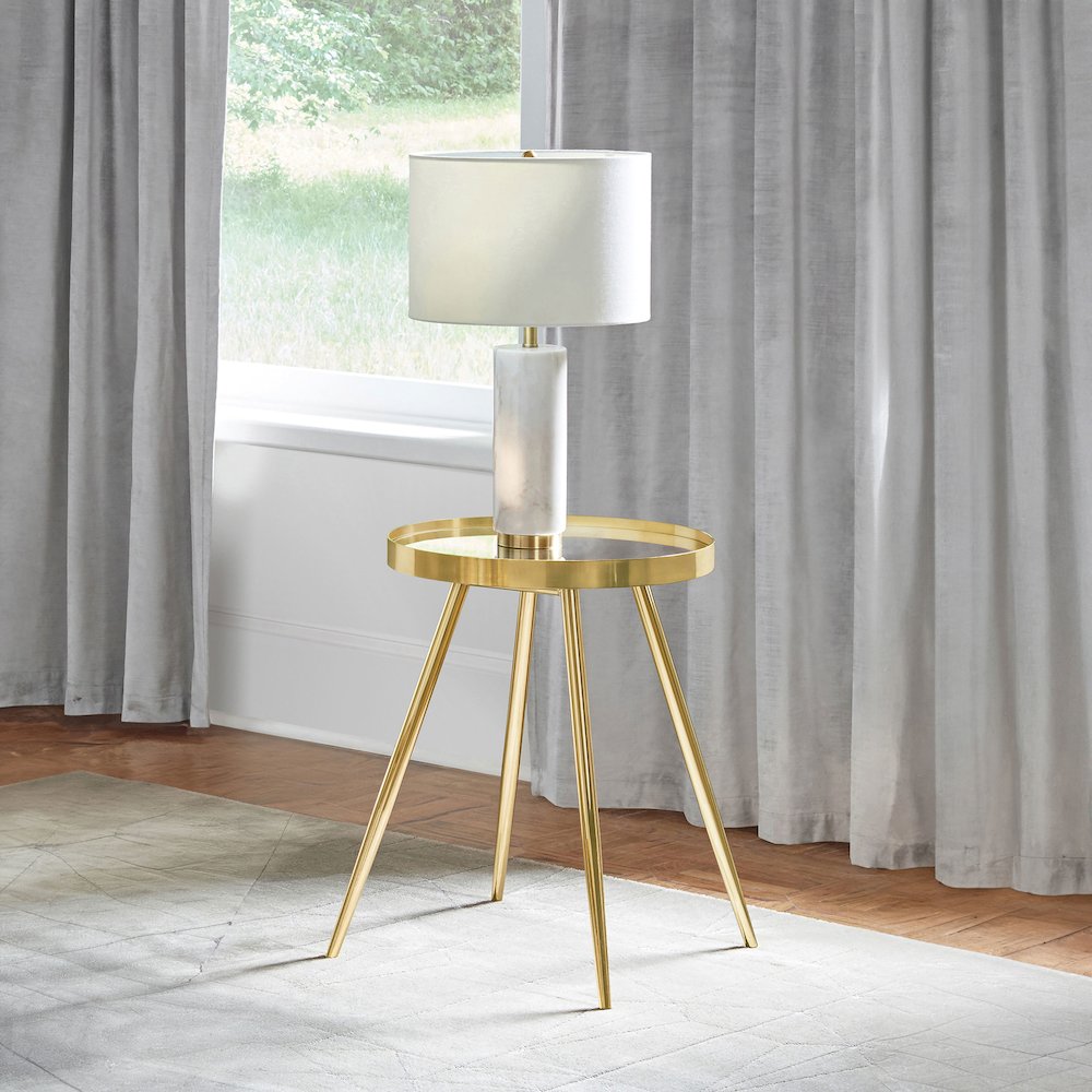 Kaelyn Round Mirror Top End Table Gold. Picture 2