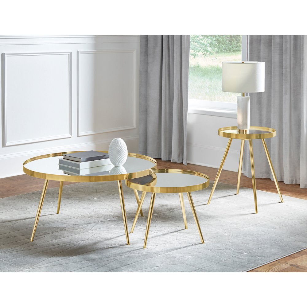 Kaelyn Round Mirror Top End Table Gold. Picture 5
