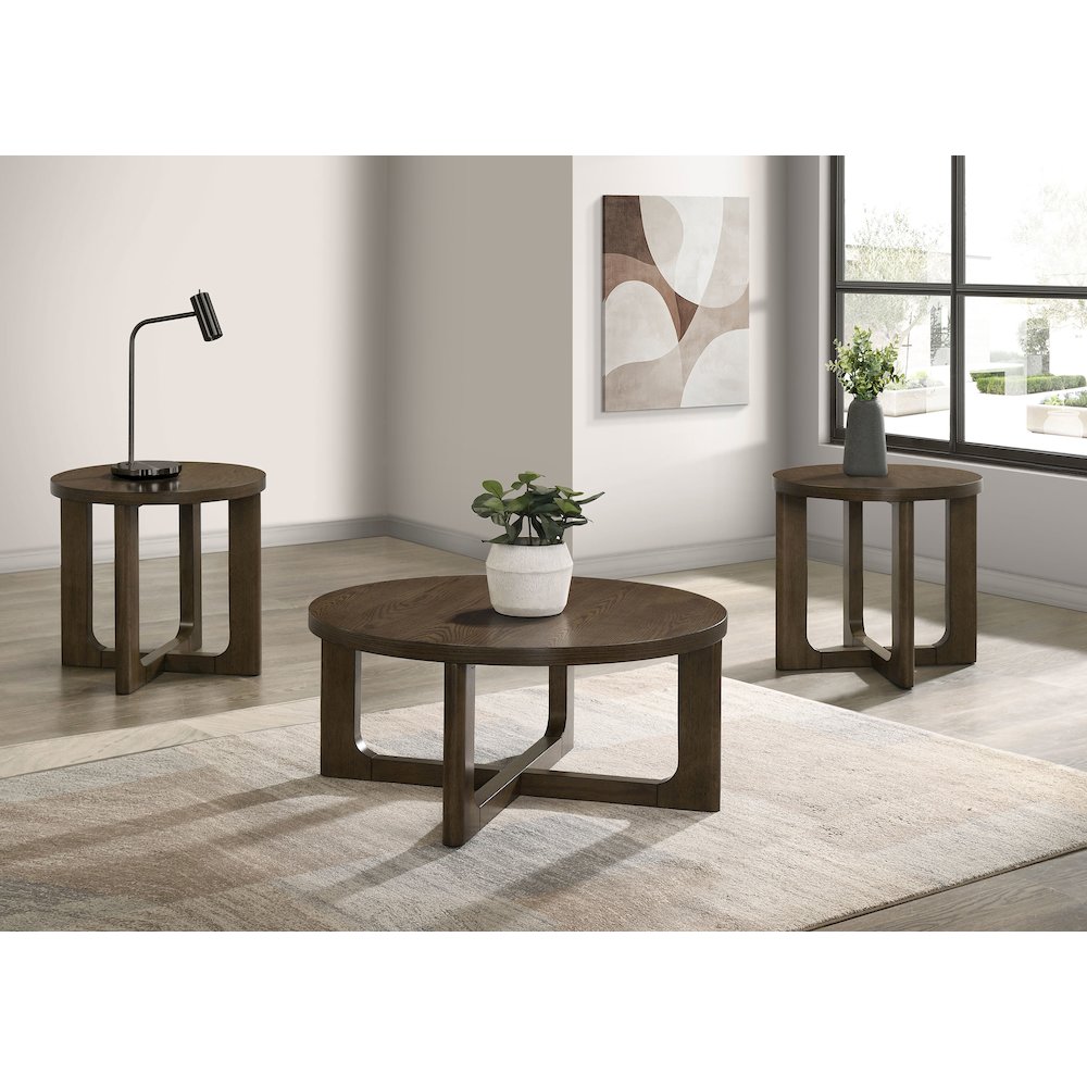 Kessler 3-piece Round Sculptural Wood Coffee Table Set Brown. Picture 2