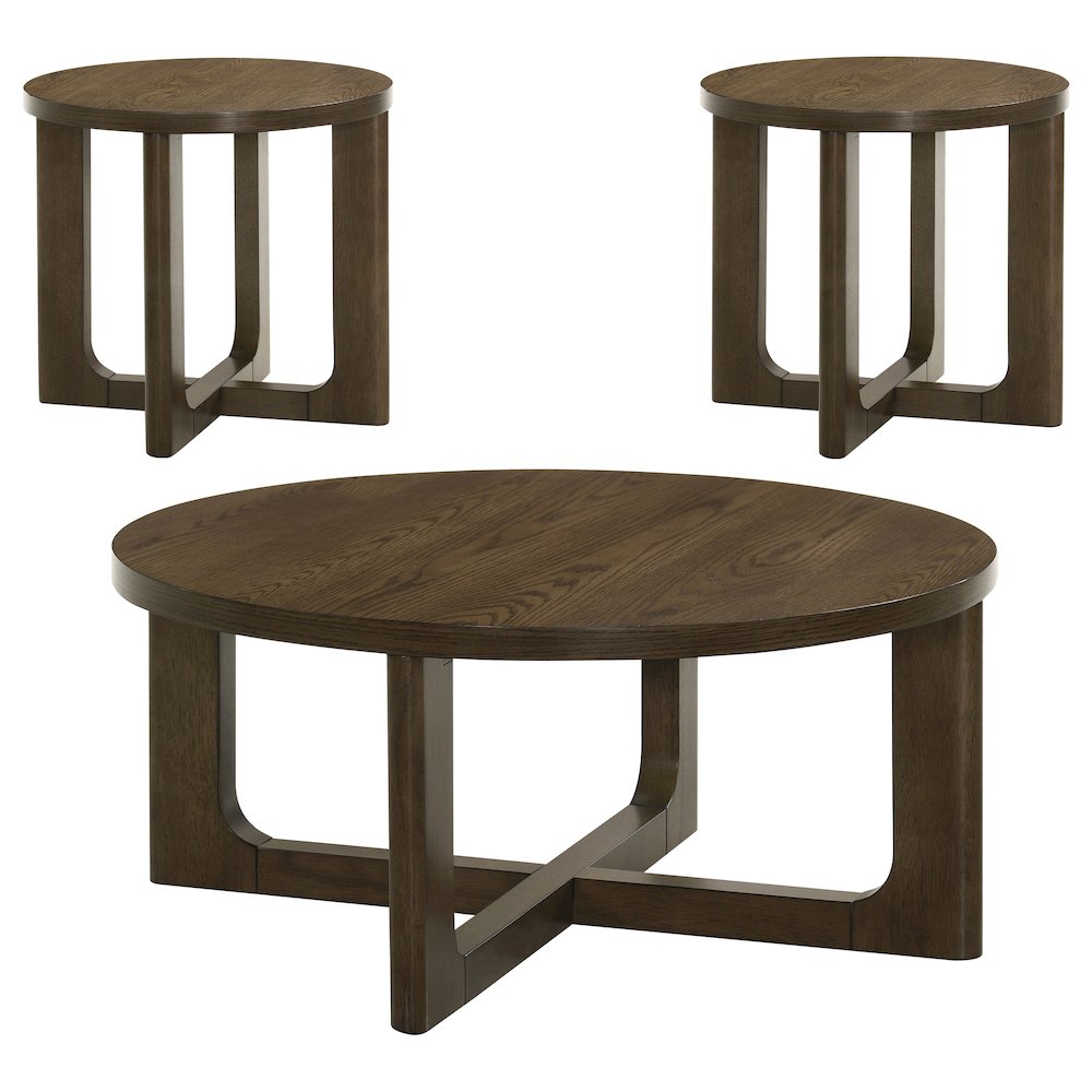 Kessler 3-piece Round Sculptural Wood Coffee Table Set Brown. Picture 1