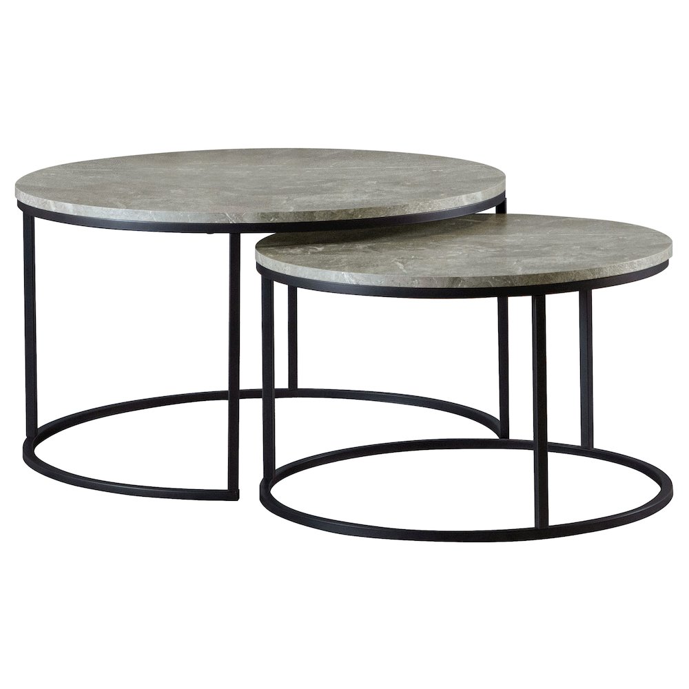 Lainey 2-piece Round Faux Marble Nesting Coffee Table Grey. Picture 1