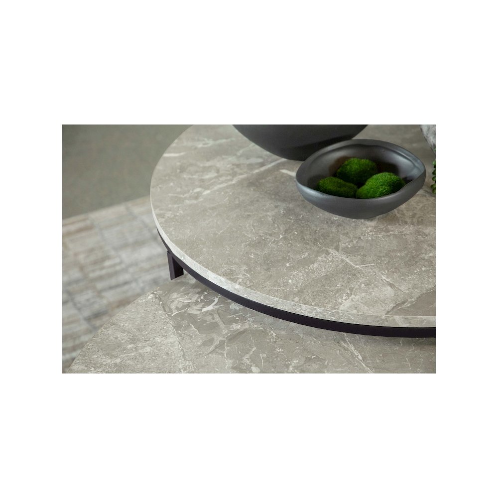 Lainey 2-piece Round Faux Marble Nesting Coffee Table Grey. Picture 6
