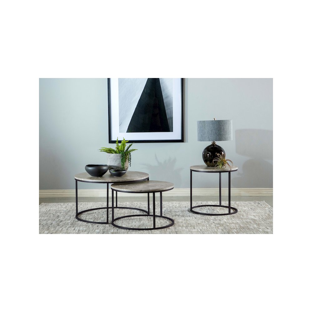 Lainey 2-piece Round Faux Marble Nesting Coffee Table Grey. Picture 5