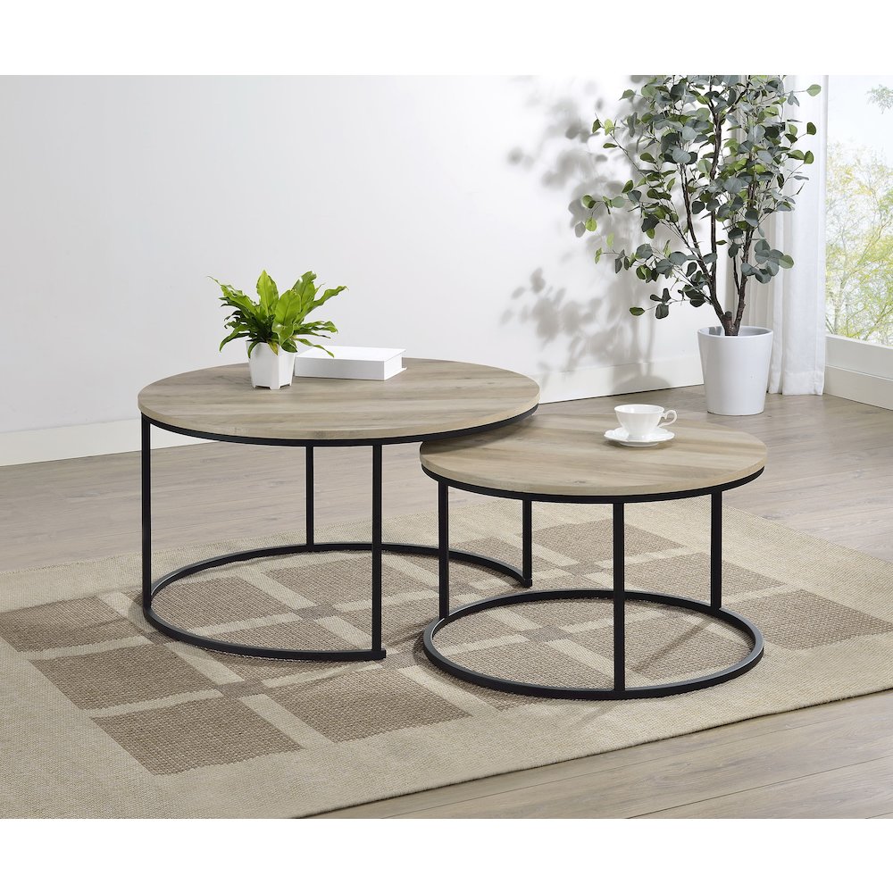 Lainey 2-piece Round Nesting Coffee Table Distressed Pine. Picture 2
