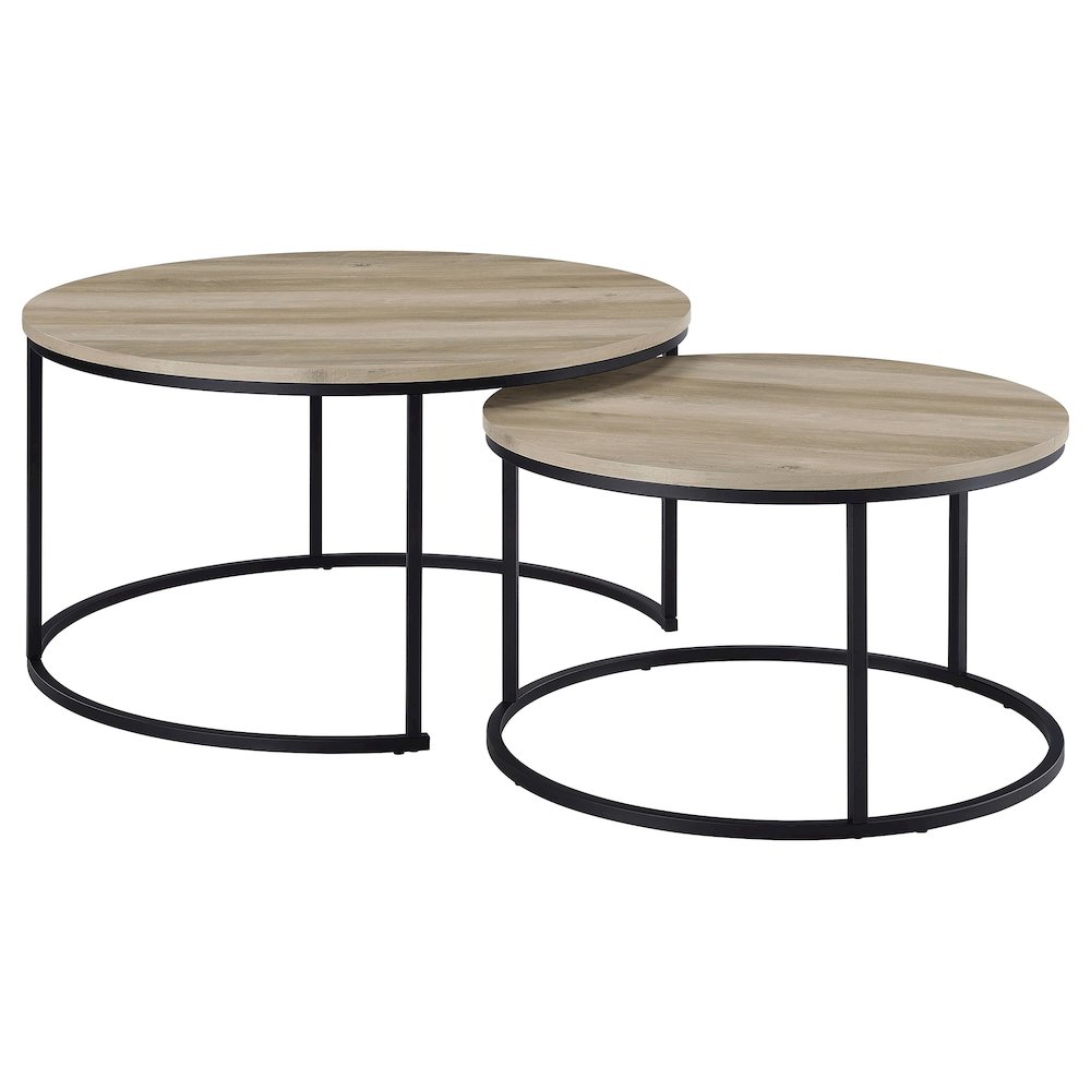 Lainey 2-piece Round Nesting Coffee Table Distressed Pine. Picture 1