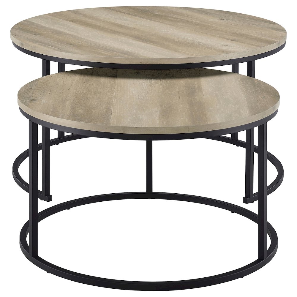 Lainey 2-piece Round Nesting Coffee Table Distressed Pine. Picture 3