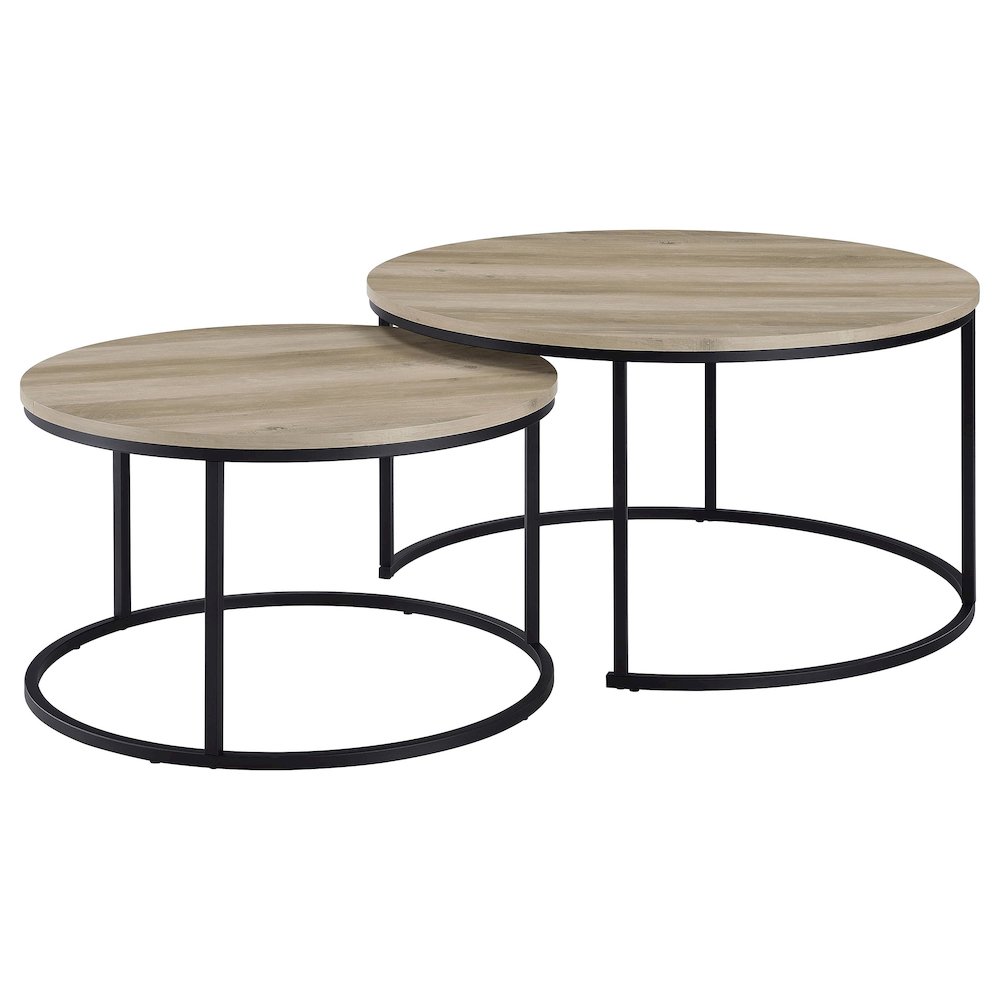 Lainey 2-piece Round Nesting Coffee Table Distressed Pine. Picture 4