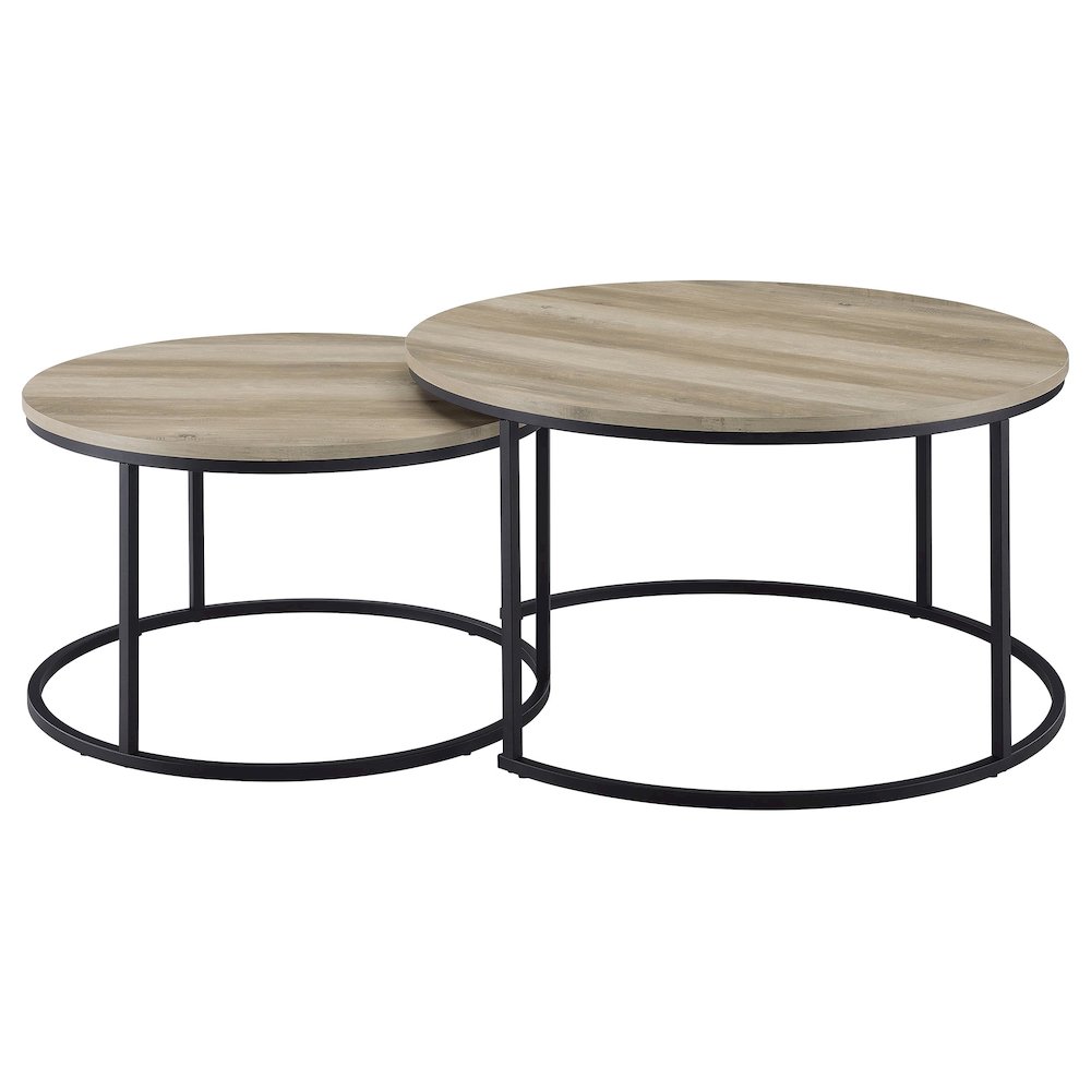 Lainey 2-piece Round Nesting Coffee Table Distressed Pine. Picture 5