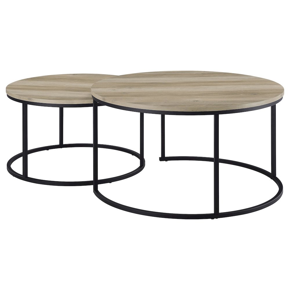 Lainey 2-piece Round Nesting Coffee Table Distressed Pine. Picture 6