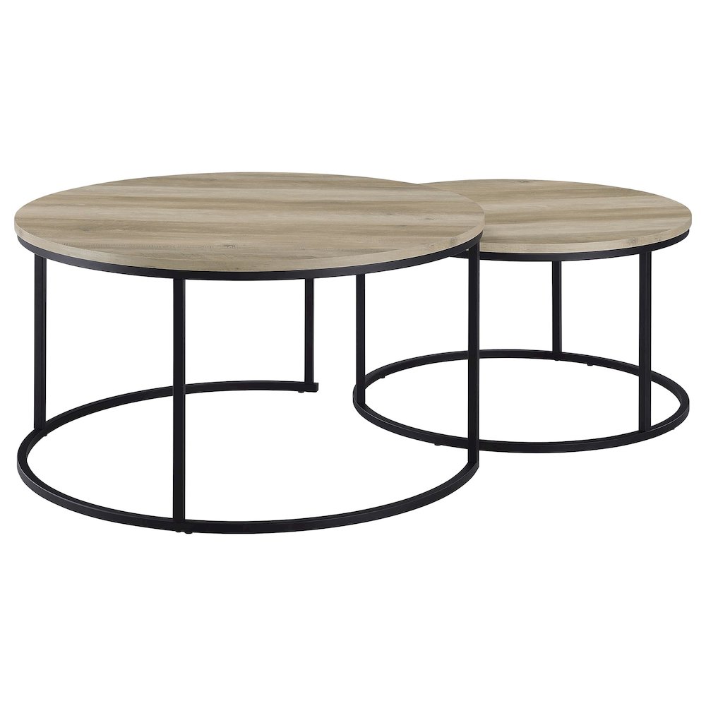 Lainey 2-piece Round Nesting Coffee Table Distressed Pine. Picture 7