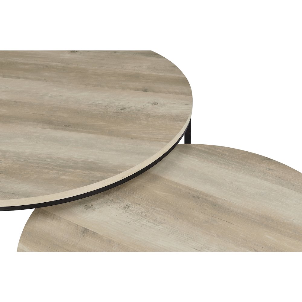 Lainey 2-piece Round Nesting Coffee Table Distressed Pine. Picture 9