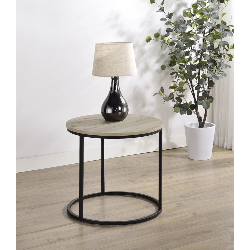 Lainey Round Occasional Side End Table Distressed Pine. Picture 2