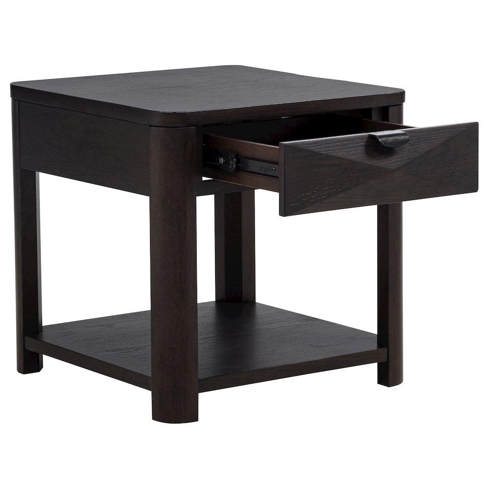 Marcelo Wood End Table with Drawer and Shelf Coffee. Picture 2