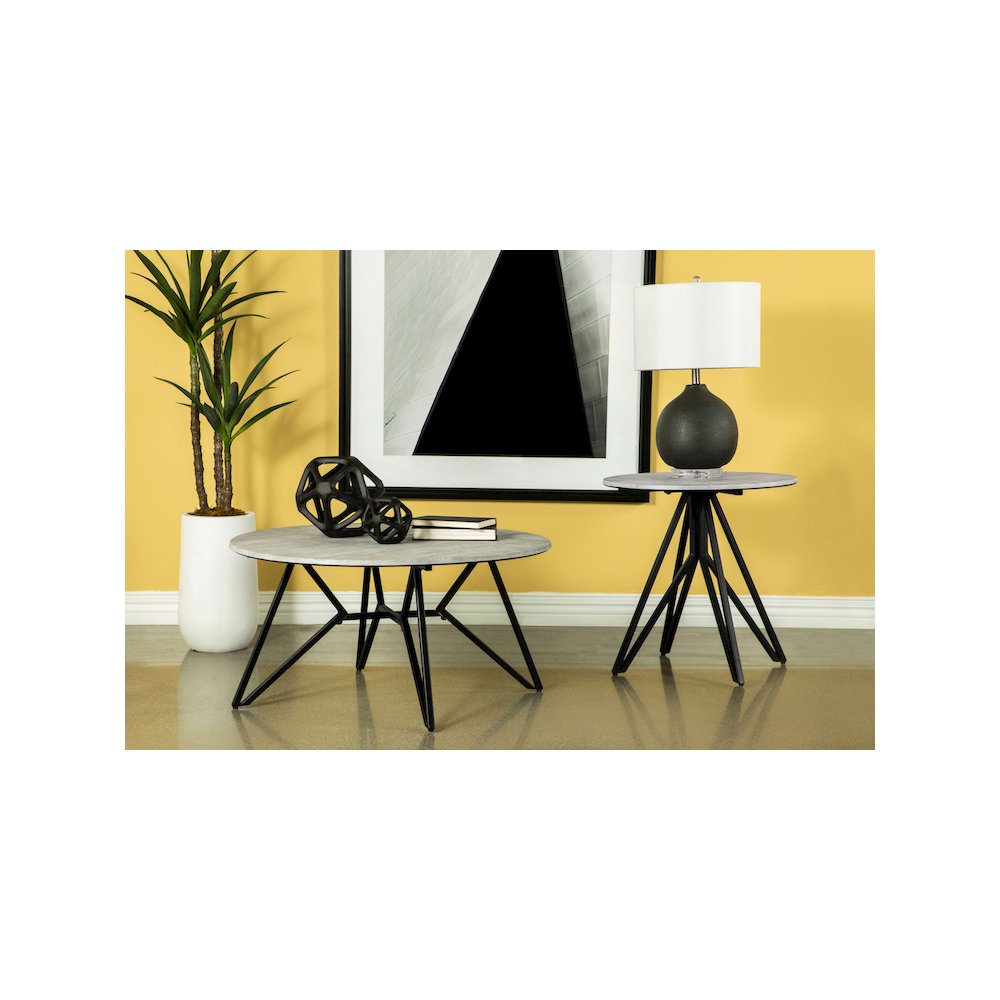 Hadi Round SmartTop Side End Table Cement and Gunmetal. Picture 6