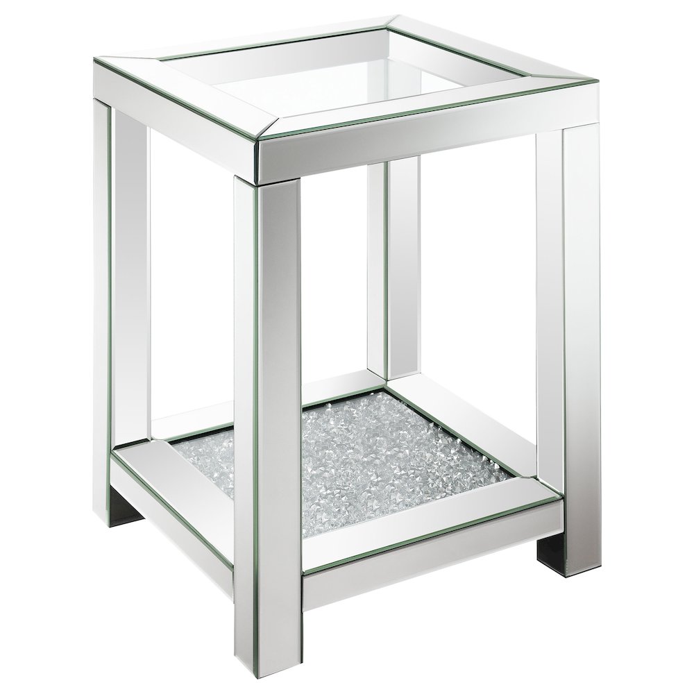 Valentina 1-shelf Square Glass Top Side End Table Silver. Picture 1